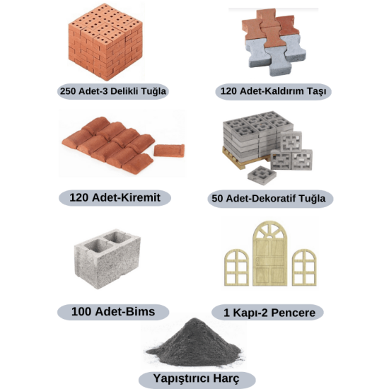 Minyatür Tuğla Bahçeli Ev Inşaat Seti (3 DELİKLİ TUĞLA)