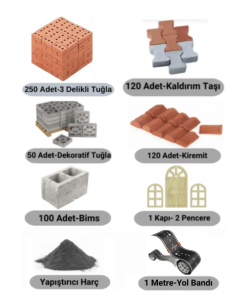 Minyatür 3 Delikli Tuğla İnşaat Seti (Yol Band'lı) Paket